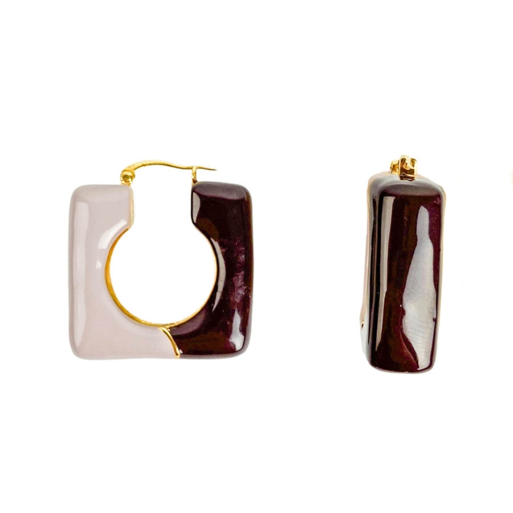 Worn Once Lizzie Fortunato trapeze hoops in berry - Picture 2 of 4